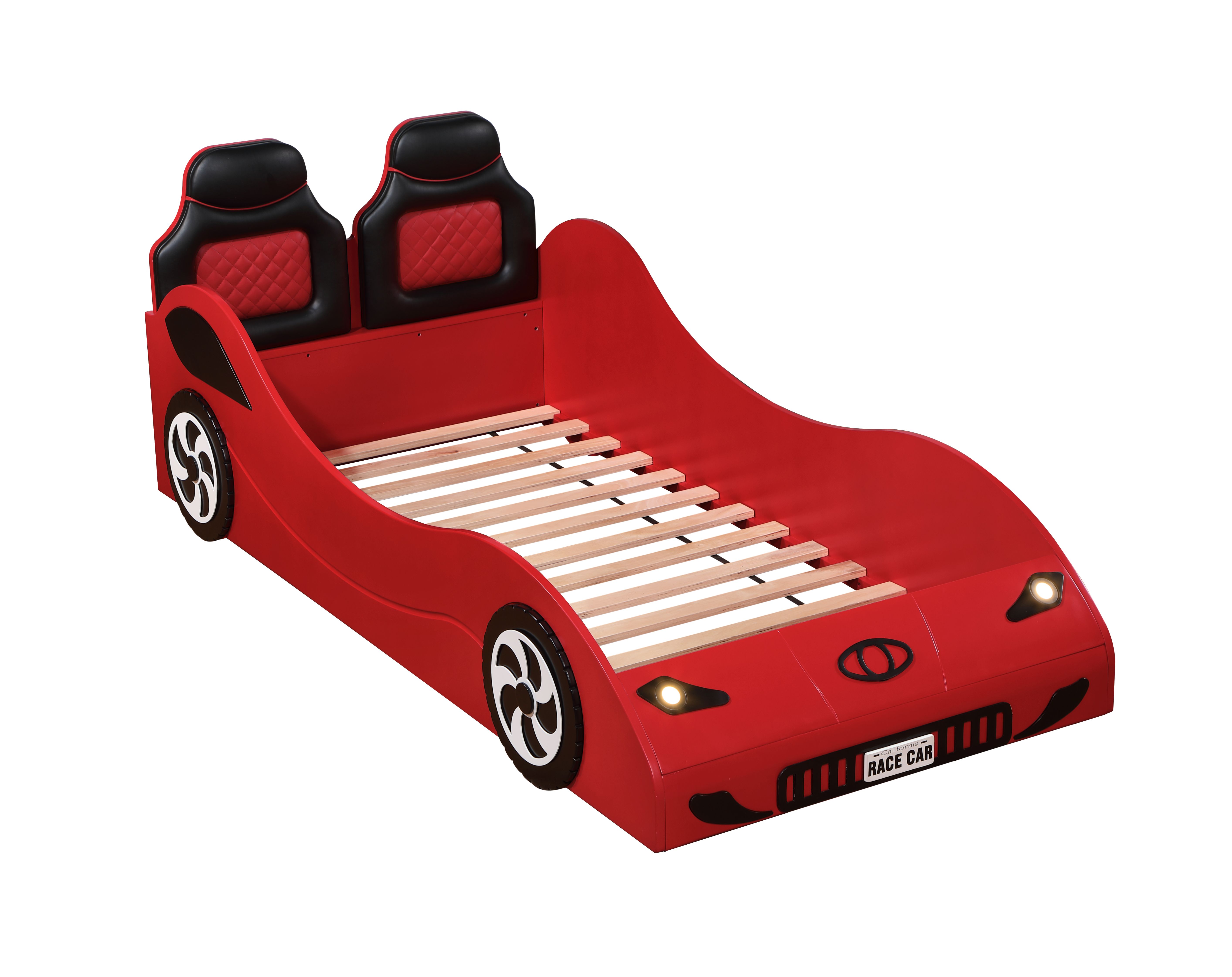 Miekor Furniture Colen Red Finish Twin Car Bed With Led 00075
