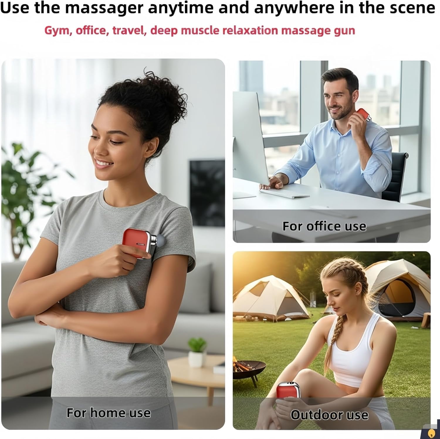 Mini Portable Pocket Massage Gun, Back Massager To Relieve Pain With 6 Speeds And 3 Heads, Detachable Muscle Massager For Travel, Office, And Daily Use, Gift