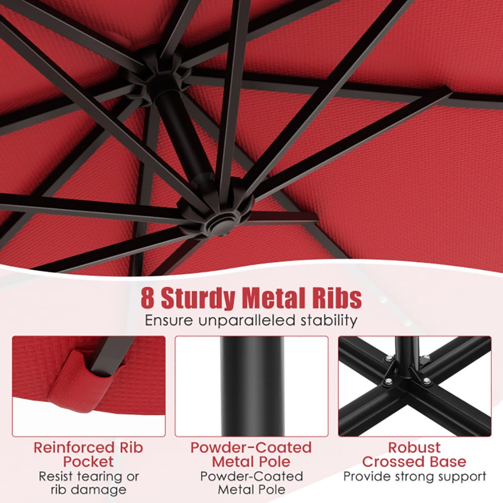 Aimee Lii 10 Feet Solar Offset Hanging Umbrella with 40 Lamp Beads and Solar Panel, Outdoor Umbrellas for Patio, Red Aimee Lii 10 Feet Solar Offset Hanging Umbrella with 40 Lamp Beads and Solar Panel, Outdoor Umbrellas for Patio, Red
