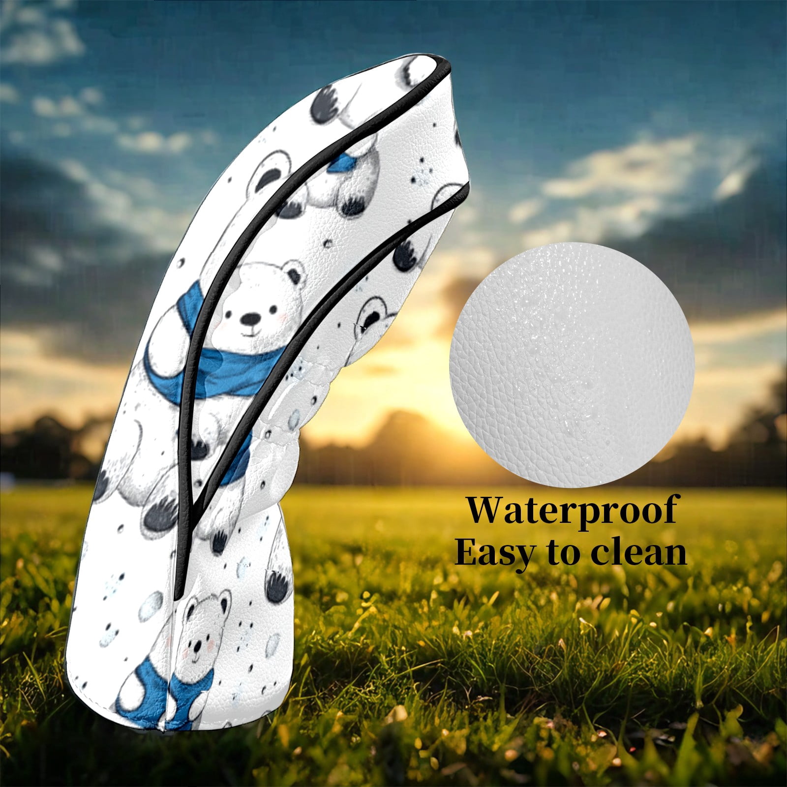 Golf Club Head Covers White Bear Premium Plush Velvet Lining, Waterproof Golf Headcovers Driver & Fairway Woods for Scratch Protection Novelty Gift for Men & Women