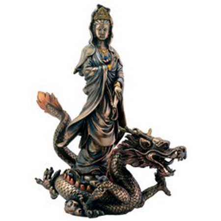 Seated Kuan Yin Statue - Bronze Kuan Yin with Dragon Buddhism Display Statue