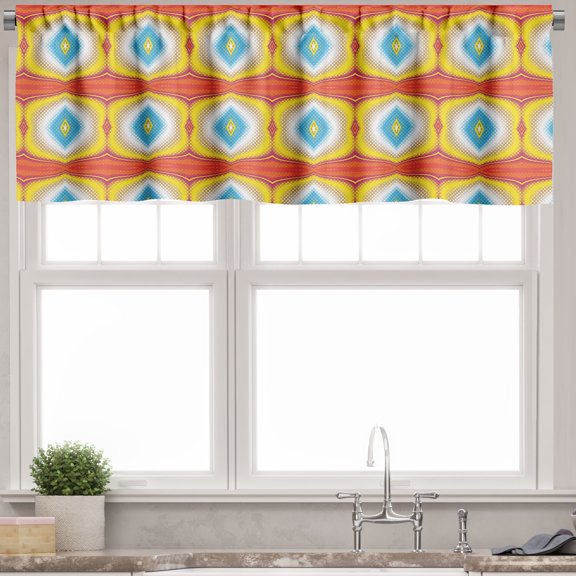Ambesonne Psychedelic Valance Pack of 2, Colorful Fluid Motif, 54"X12", Vermilion Yellow and Sky Blue