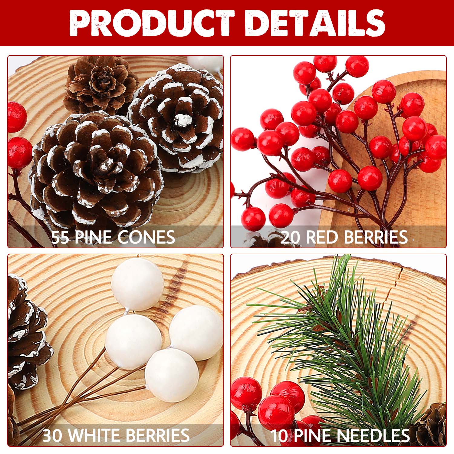 Ayieyill 115 Piece Christmas Pine Cones and Ornaments Set photo 6