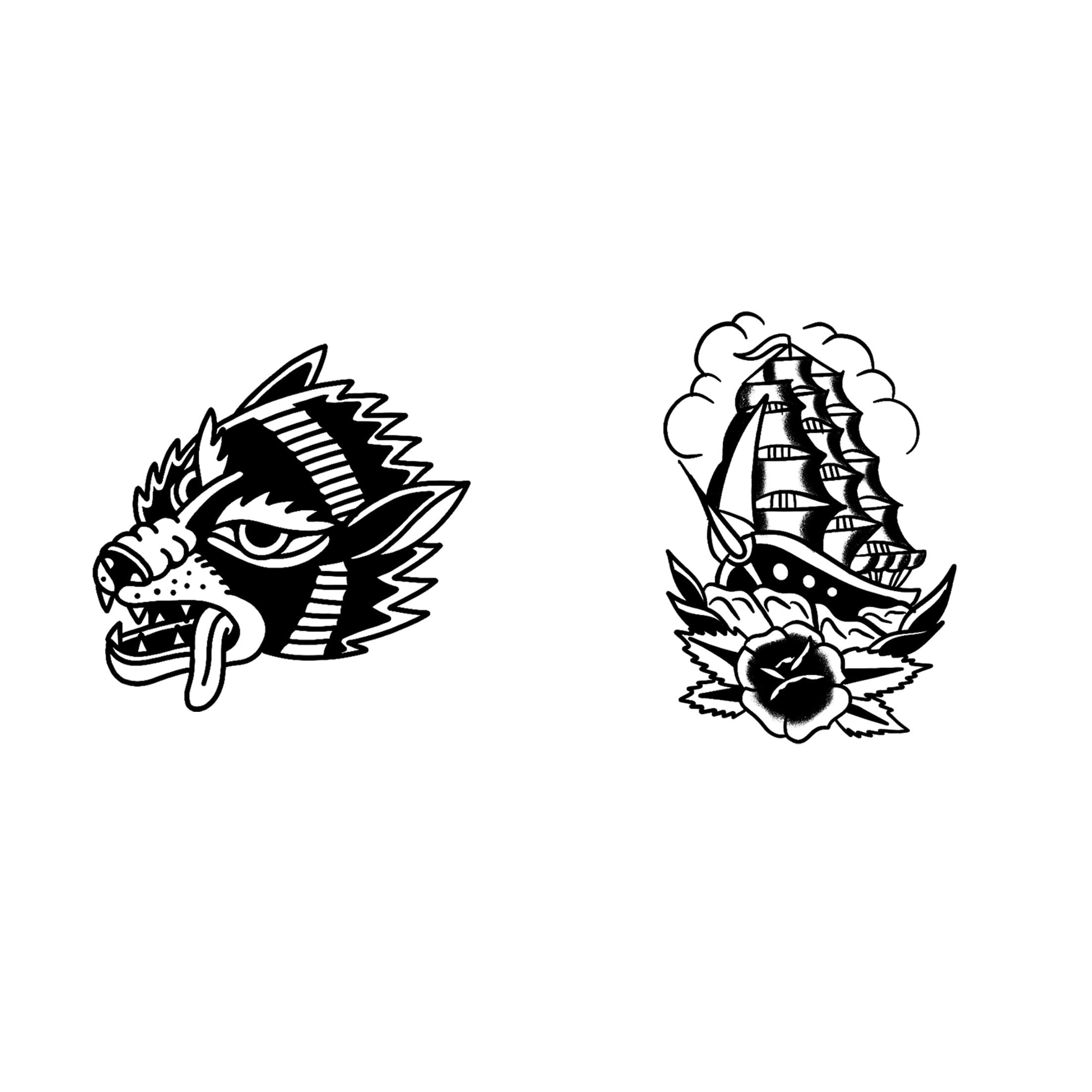 Inkbox Temporary Tattoos, Boat and Dog, Water-Resistant, Perfect for Any Occasion, Black, 2 Pack