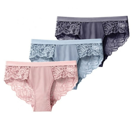 

Linen Purity Womens Underwear Low/Mid Rise Briefs Lace Breather Comfortable Soft Hipster Butt Lifting Panties(3-Packs)
