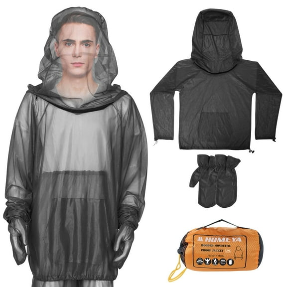 AYAMAYA 2-Piece Net Suit S/M, Zippered Hood Jacket & Gloves Set, Thickened Breathable Mosquito Jacket for Gardening Fishing Outdoor Bugs Protection