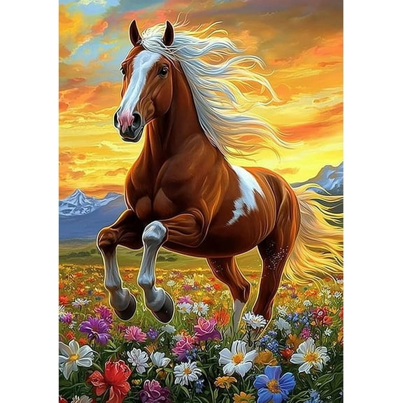 DIY 5D Diamond Painting Kit (for Adults) Diamond Painting "Horse, Flowers" - Full Diamond Crystal Rhinestone Embroidery Craft Kit, Can Be Used as Gift, Wall Decoration