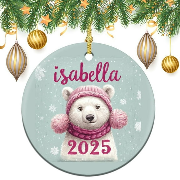 Personalized Polar Bear Ceramics Ornaments Funny White Polar Bear Double-Sided Ceramics Ornaments Holiday Ornament for Home Christmas Tree Decor for Family Friend