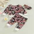 thumbnail image 4 of FNNMNNR 3PCS Toddler Infant Baby Girl Fall Winter Clothes Floral Pullover Sweatshirt Tops Elastic Waist Pants Headband Outfits Black Flower 18-24 Months, 4 of 7