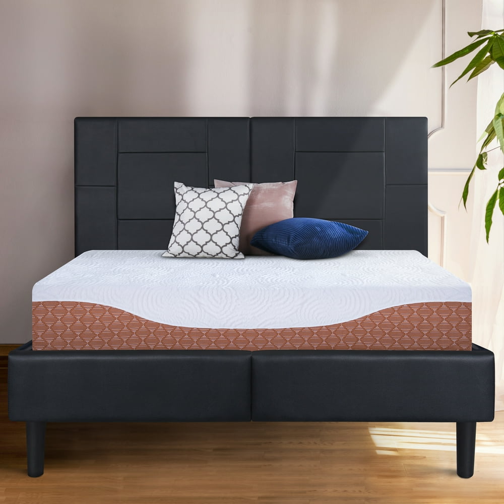 GranRest 14" Dura Metal Faux Leather Platform Bed Frame, King Size