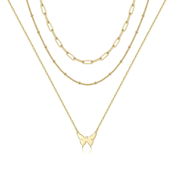 Download Yesteel Yesteel Layered Butterfly Necklace For Women 14k Gold Plated Layered Butterfly Necklace For Women Layering Butterfly Link Chain Necklaces For Women Walmart Com Walmart Com