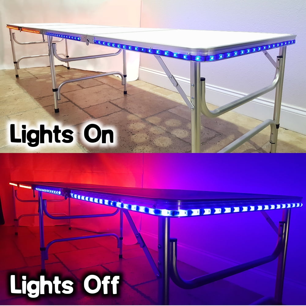 Portable Folding Table with FOOTBALL FIELD Graphic and LED Lights - Adjustable 8 ft or 4 ft Kids and Adult Party Table