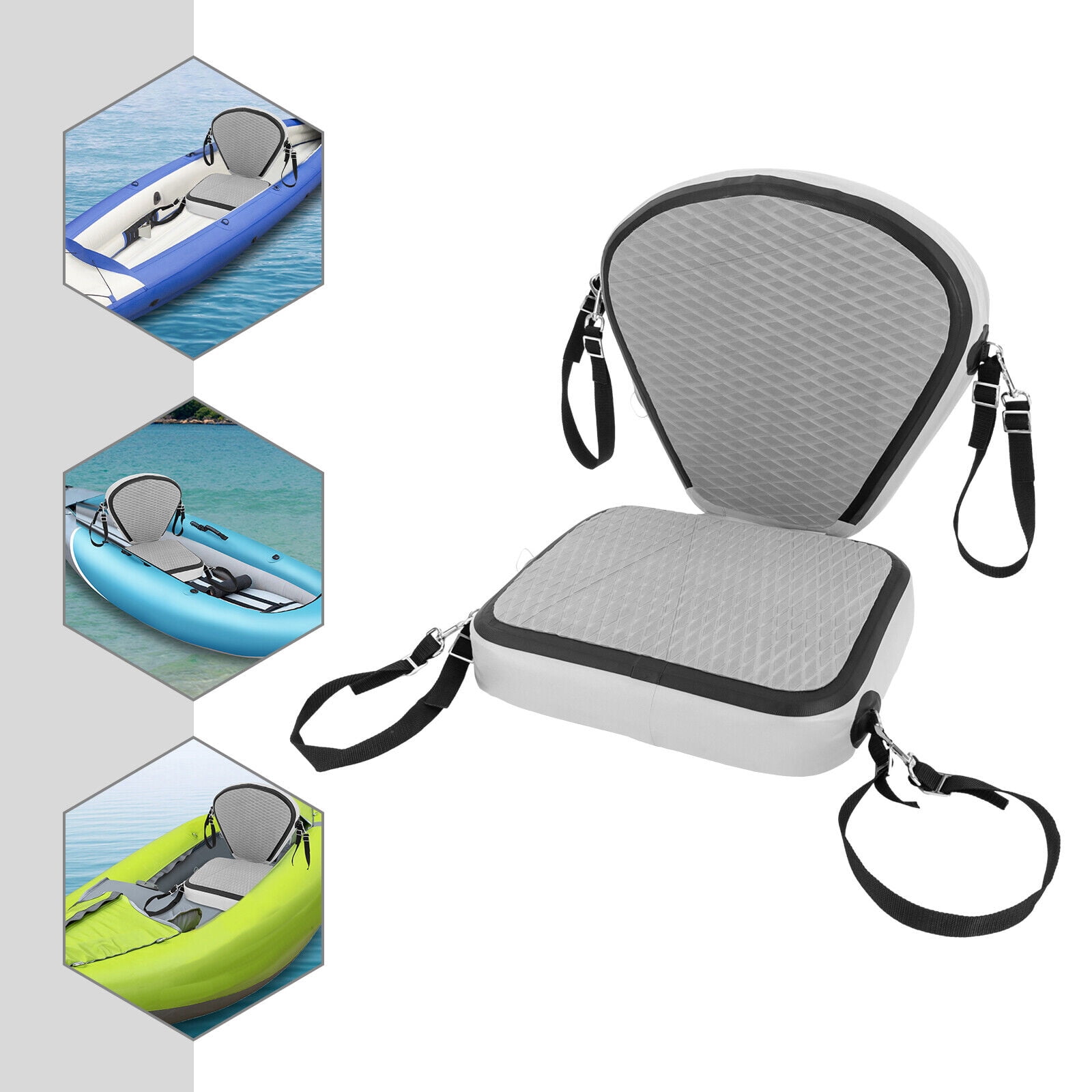 Grey Adjustable Kayak Seats, Thicken Seat Cushion for Kayak, Padded Kayak Seat With 304 Stainless Steel Hooks