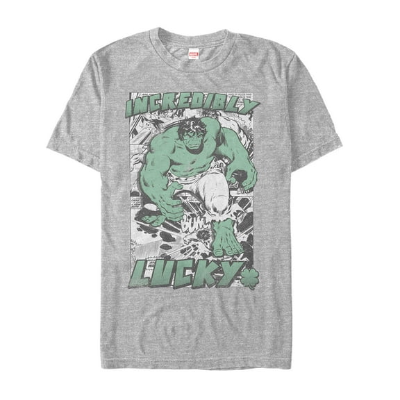 Men's Marvel St. Patrick's Day Hulk Vintage Lucky  Graphic Tee Athletic Heather Large