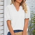 thumbnail image 5 of Xuapaodt INC Womens 2023 Summer Tops V Neck Puff Short Sleeve Tunic Tops Casual Loose Fit T Shirts Blouses, 5 of 7