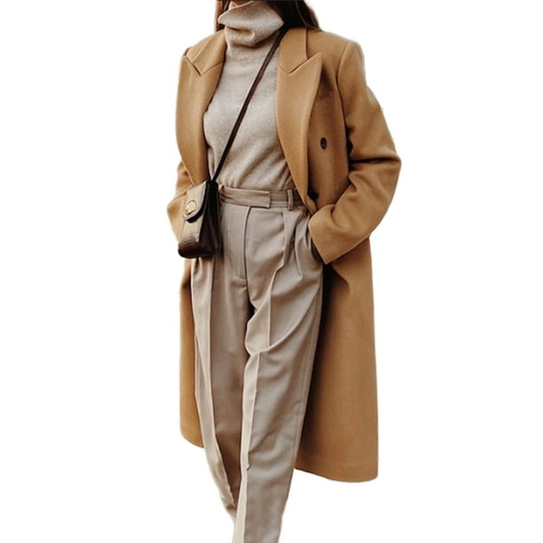 Women Winter Warm Trench - Long Coat Outwear Lapel Jacket Overcoat
