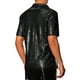 thumbnail image 3 of CAMISAS POLO CON LENTEJUELAS INSPIRADORAS CHIC PARA HOMBRES DE MANGA CORTA BRILLO GLITTER PROM FIESTA DISCO DE LOS 70 TALLA XL NEGRO, 3 of 4