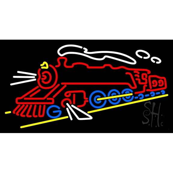 Electric Train Logo LED Neon Sign 20 x 37 - inches, Black Square Cut Acrylic Backing, with Dimmer - Bright and Premium built indoor LED Neon Sign for Décor, Travel agency, Storefront.