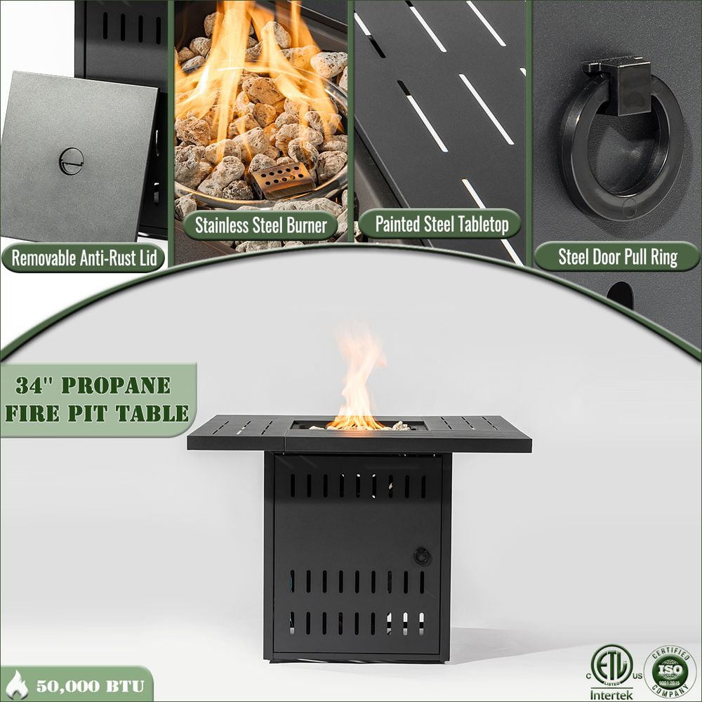 MINESTIA  34"  Propane Fire Pit, 50000 BTU Square Steel Gas Fire Pit Table for Outside Patio Deck Garden Courtyard
