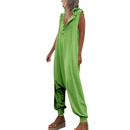 

Jumpsuits For Women Dressy Button Hooded Sleeveless Pants Jumpsuit Trousers Women s Jumpsuits Rompers & Overalls Summer Rompers For Women 2023 Beach