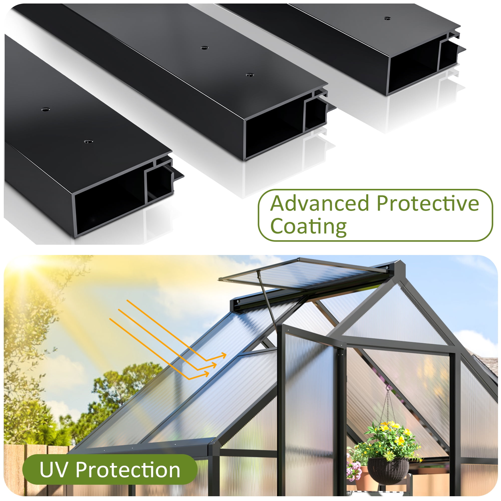NETAJE 4'x6' Outdoor Greenhouse, Walk-in Polycarbonate Green House with Aluminum Frame for Backyard