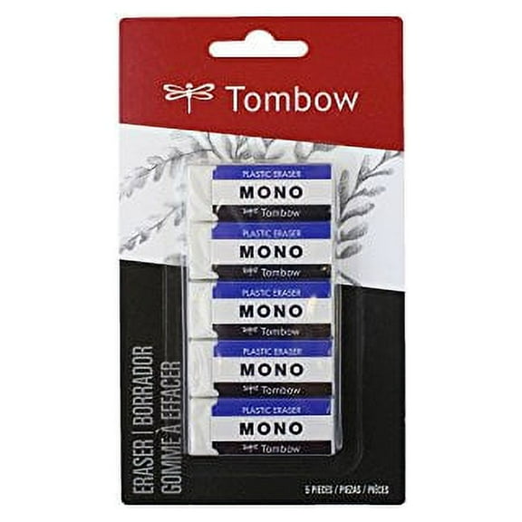 Tombow MONO Pencil and Pen Erasers, Small, White, 5 Count, 5 Pack