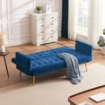 thumbnail image 3 of SYNGAR Couches for Living Room, Velvet Upholstered Convertible Sofa Bed with Armrests, Metal Legs, Adjustable Backrest, Mid Century Futon Sofa and Couch for Home Apartment Living Room, Blue, 3 of 10