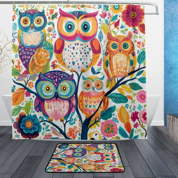 BZSMCE Shower Curtain and Bath Accessory Set,Colorful Guardians Of The Forest Pattern