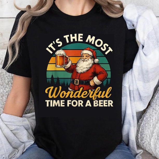 Camiseta de Mujer 100% Algodón Navidad Santa Cerveza Vintage - Regalo Divertido