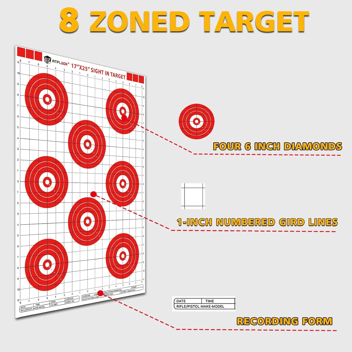 Sight in Shooting Range Paper Target, 17X25 Inch Paper Red Bullseye Shooting Targets Suitable for Handgun, Rifle, Pellet Gun, Airgun, BB Guns, Airsoft