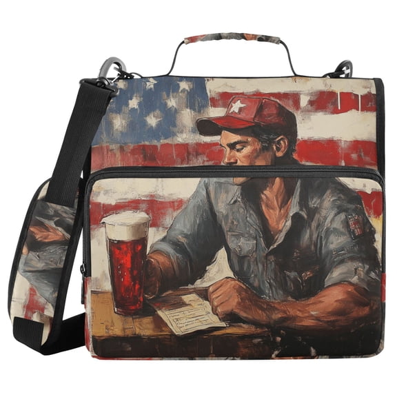 3 Ring Zipper Binder with Shoulder Strap Waterproof Trapper Keeper 2 Inch D-Ring 500 Sheets Capacity American Worker and Flag