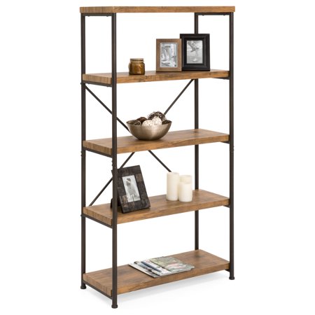 Industrial Metal - Best Choice Products 4-Tier Rustic Industrial Bookshelf Display Decor Accent for Living Room, Bedroom, Office w/ Metal Frame, Wood Shelves - Brown