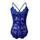 thumbnail image 2 of Gibobby Lencería de encaje para mujer Lencería de una pieza a la para mujer, lencería de juego de rol, disfraces sexys para mujer, lencería de encaje a cuadros rojos(Azul, XL), 2 of 5