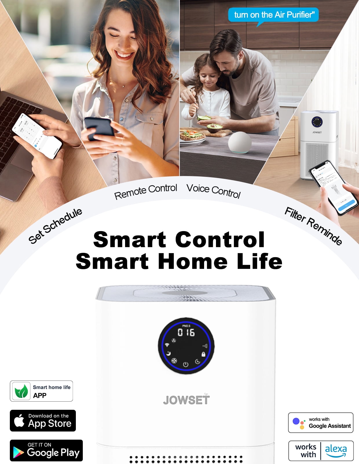 JOWSET Wi-Fi Air Purifiers for Home Large Room up to 4000 Sq.ft, HEPA Air Purifier for Dust, Wildfire Smoke, Pet Dander, Pollen