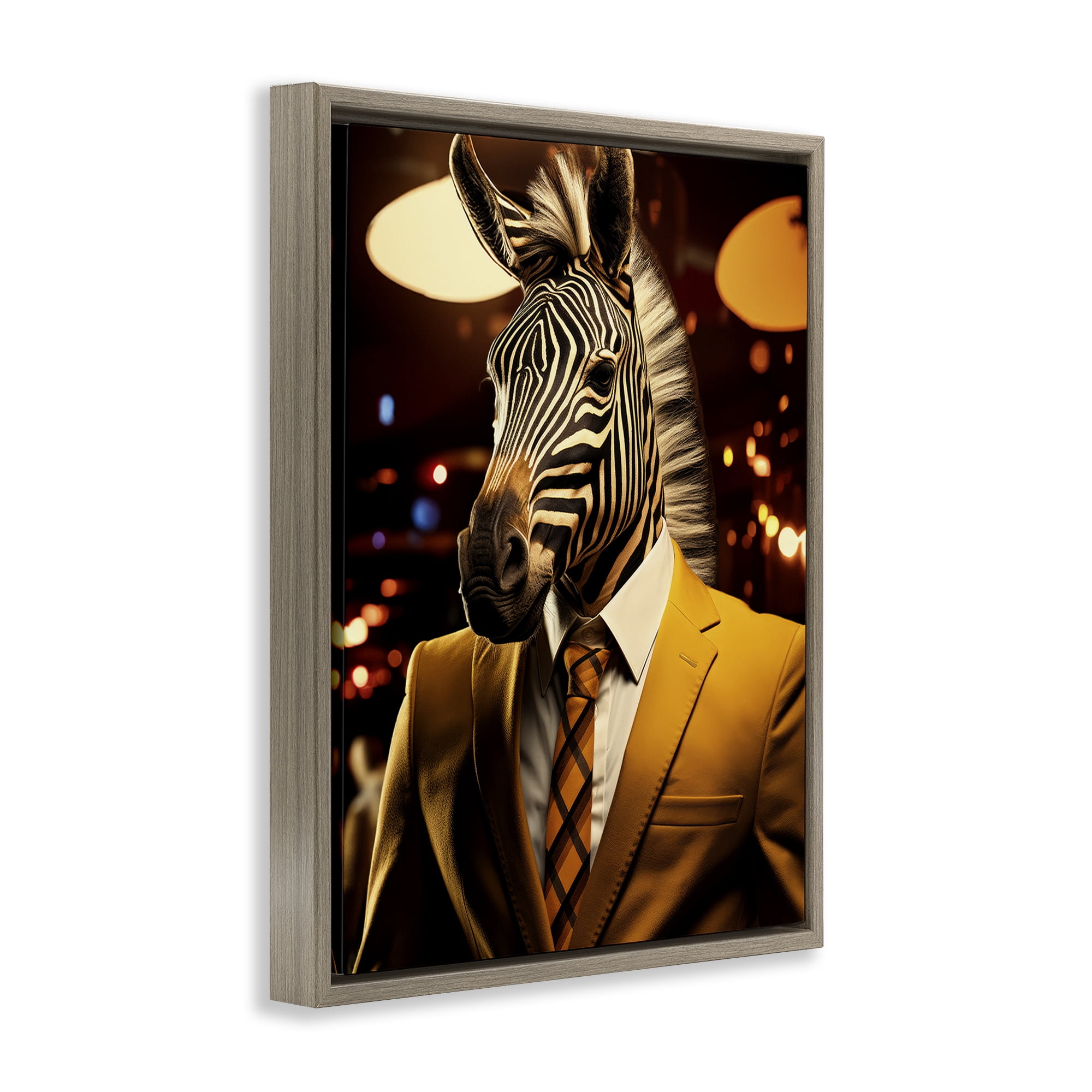 Stupell Industries Trendy Debonair Zebra Brown Framed Floater Canvas Wall Art, design by Ray Powers