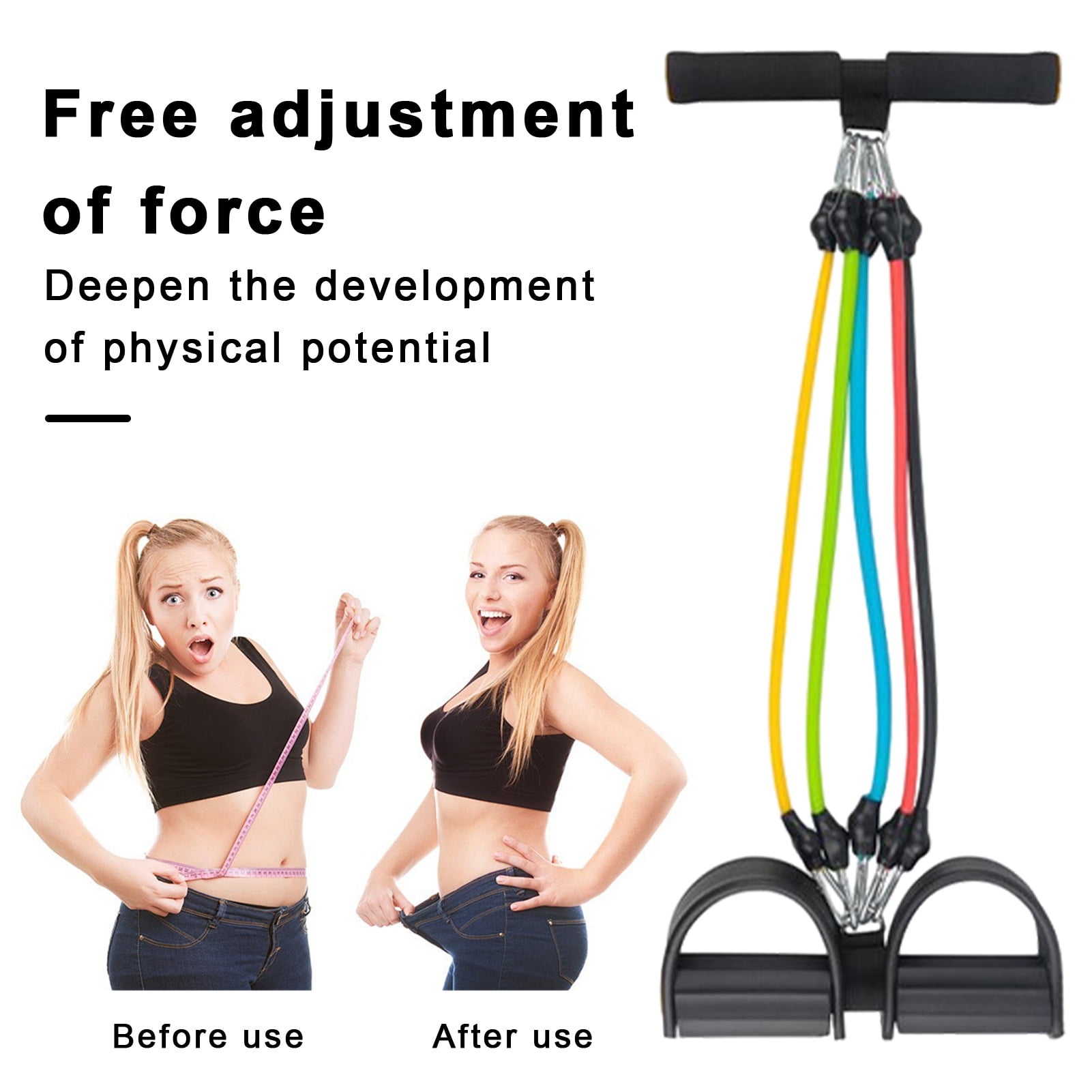 YIFAEUX Multifunction Tension Rope Elastic Yoga Pedal Puller Resistance Band with Non-Slip Handle Leg Stretching Tension Rope Home Fitness Equipment