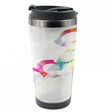 

Abstract Travel Mug Disc Shapes Circles Steel Thermal Cup 16 oz by Ambesonne