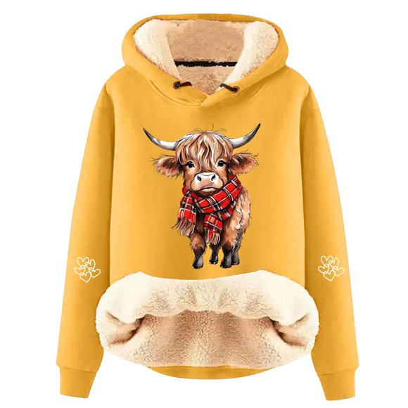SNKSDGM New Trending My Items Casual Hoodie with Adorable Cow Print Fashionable Long Sleeve Pullover For Cozy Comfort