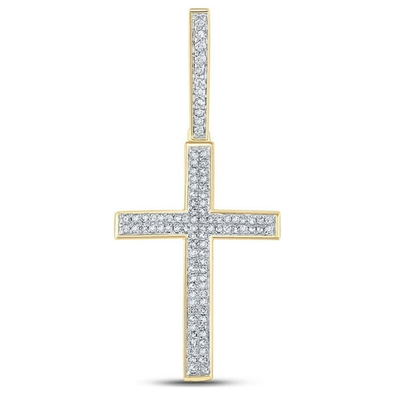 10kt Yellow Gold Mens Round Diamond Cross Charm Pendant 1/3 Cttw