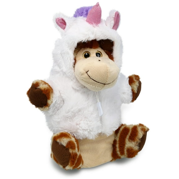 DolliBu Giraffe Unicorn Plush Stuffed Animal Hand Puppet Toy - Super Soft Giraffecorn Dress Up with Removable Plush Unicorn Outfit, Cute Fantasy Wildlife Gift - 10 Inches