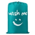 thumbnail image 1 of Lightweight 210D Oxford Fabric Laundry Bag with Drawstring Closure & Rope Lock - Smiley Face Blue Design, 80-120L Large Capacity (67*98cm) for Home, Travel, Camping – Foldable, Durable Organizer for, 1 of 6
