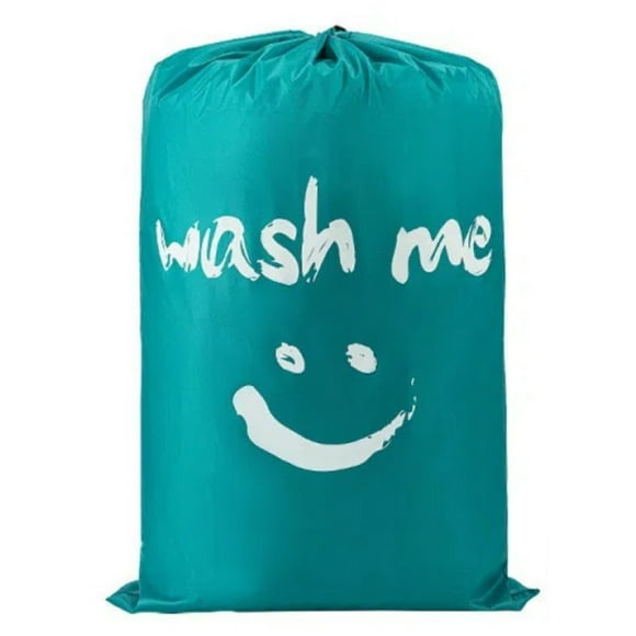 80-120L Lightweight 210D Oxford Fabric Laundry Bag with Drawstring Closure & Rope Lock, Smiley Face Blue Design - Multifunctional Storage for Clothes, Comforters, Travel, Camping, Home Use (67*98cm,