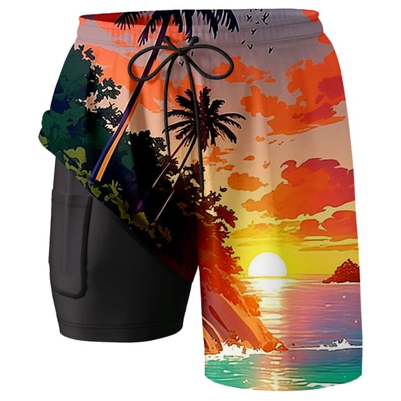 CONZONE Mens Swim Trunks With Stretch Liner Hawaiian Graphic Board Shorts for Men Elastic Waist Drawstring Lightweight Quick Dry Summer Beach Swim Shorts