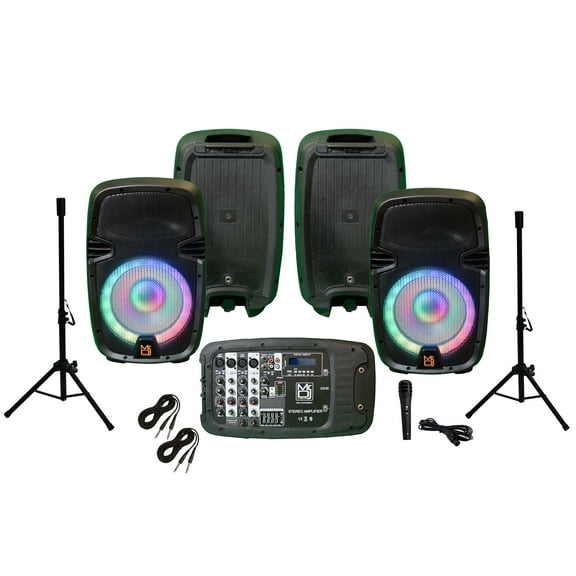 MR DJ PBX210COMBO Portable all in One PA/DJ System 2X 10" 3000W Bluetooth Active Speaker with Detachable Mixer & Stands