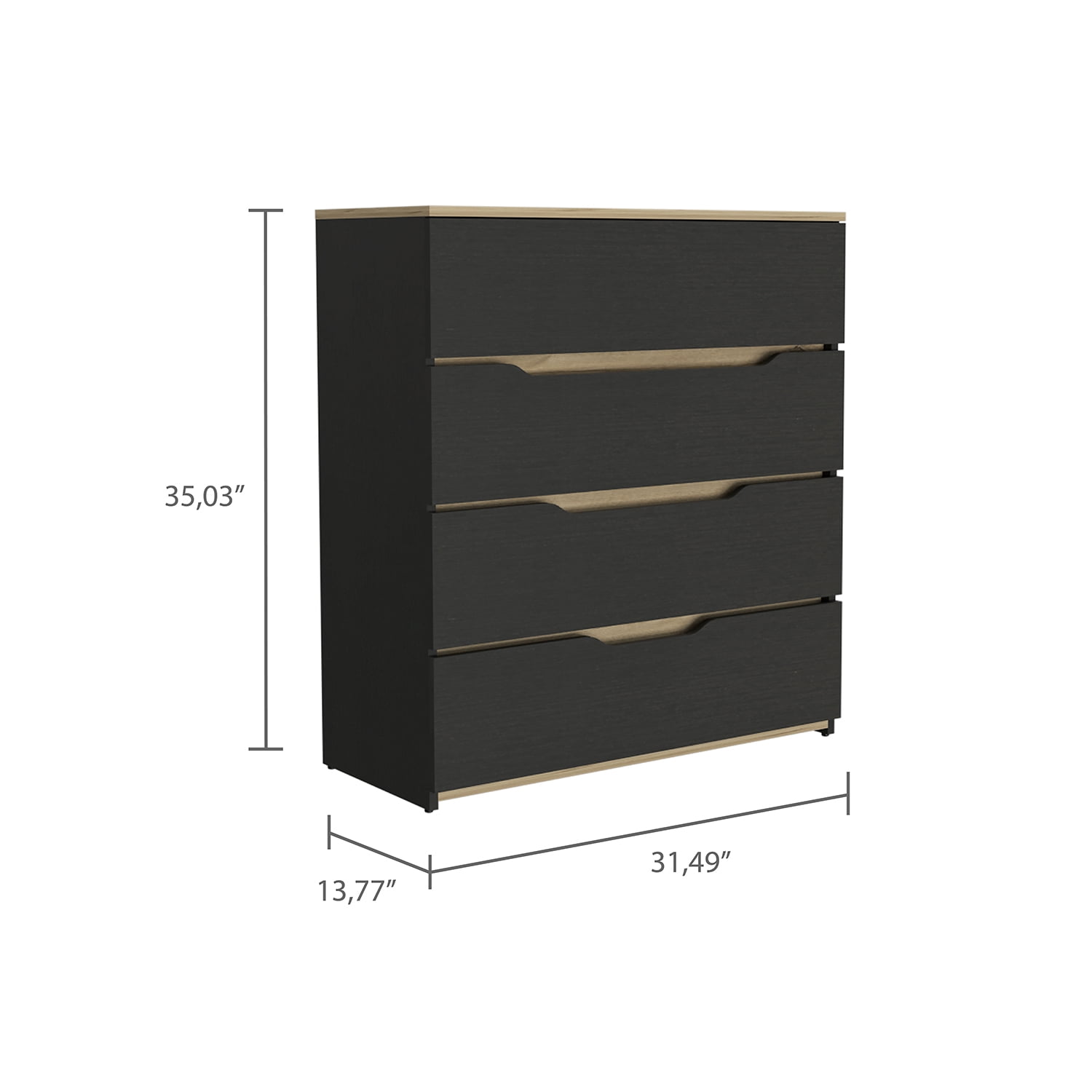 Kadyn Dresser Oboe, Chest of Drawers with Four Drawers, Black Nightstand for Living Room, Storage Cabinet