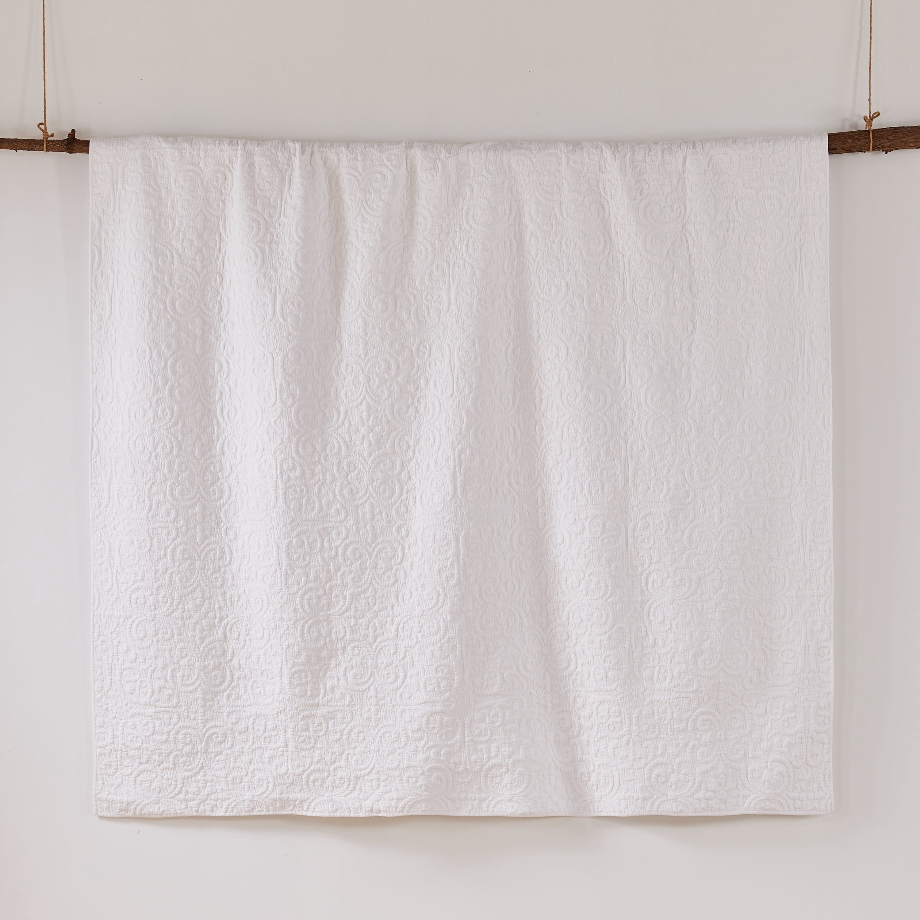 Levtex Home Birch Hill Sherbourne Quilt - Quilted Medallion White with White Stitch - Full/Queen Quilt (88x92) - Reversible Pattern - Cotton Front/Microfiber Reverse - Shams Sold Separately