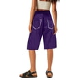 thumbnail image 3 of BOMYJESK Women Shorts High Waisted Drawstring Knee Length Bermuda Shorts Casual Loose Sweat Shorts 2026 Summer Gym Shorts with Pocket Purple S, 3 of 4