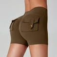 thumbnail image 2 of Workout Shorts, Comdrip Scrunch Workout Shorts with Pockets Charm Gym Biker Shorts for Women High Waisted Yoga Booty Shorts Womens Cargo Shorts Brown L, 2 of 9