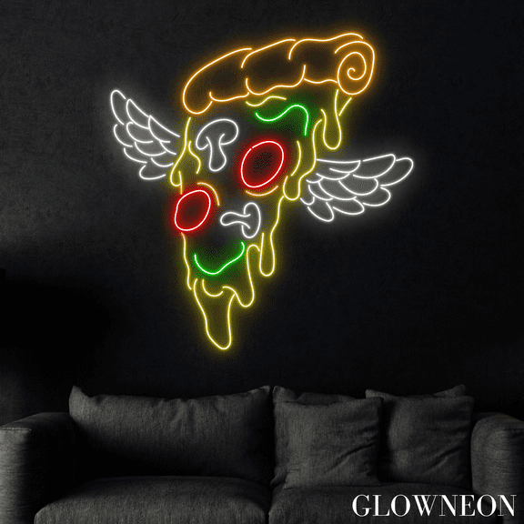 Glowneon Pizza Wings Neon Sign, Pizza Led Sign, Pizzeria Wall Decor