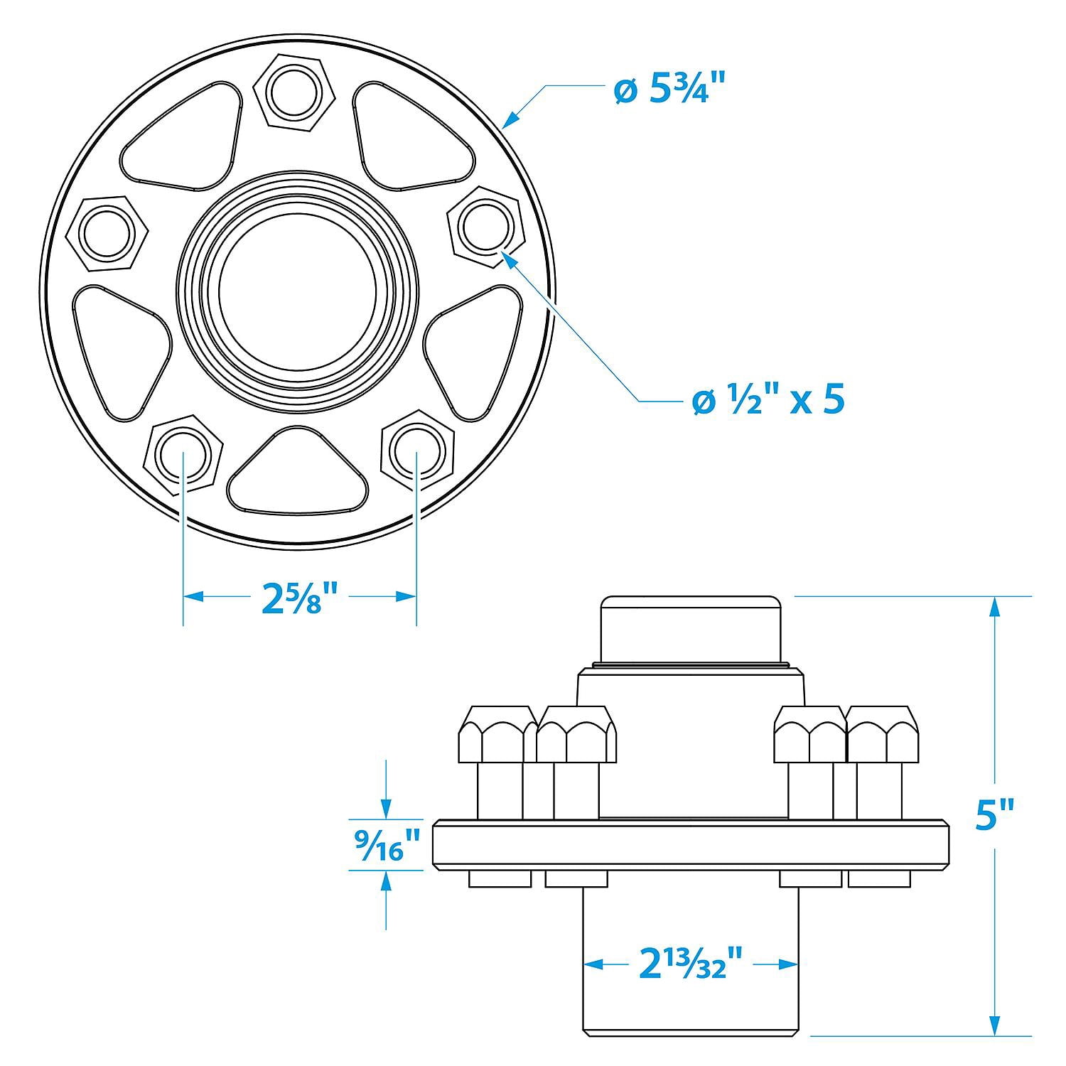 Seachoice Bootstrailer Radnabe – Komplett-Set Mit Lagern, Dichtungen & Muttern – Für 5-Bolzen Felgen (11,4 Cm Lochkreis) – Schwarz